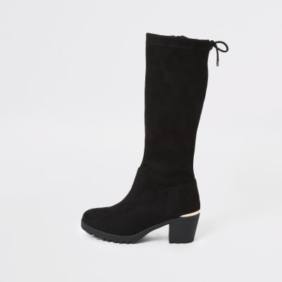 knee length block heel boots