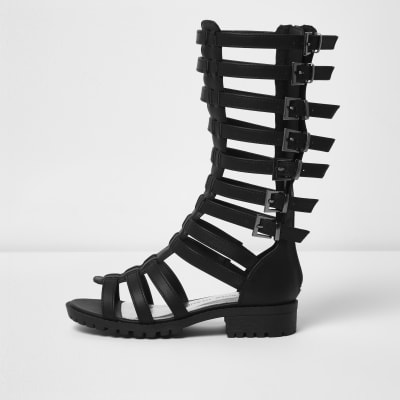 black knee high sandals