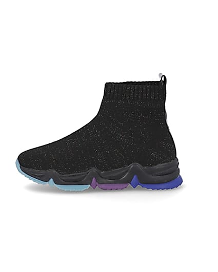 360 degree animation of product Girls black knitted high top trainers frame-3