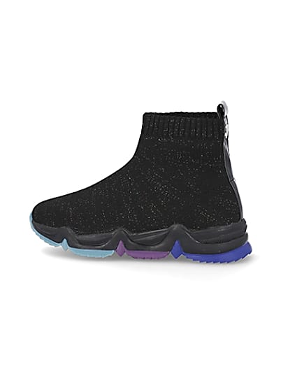 360 degree animation of product Girls black knitted high top trainers frame-4