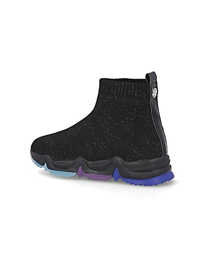 360 degree animation of product Girls black knitted high top trainers frame-5