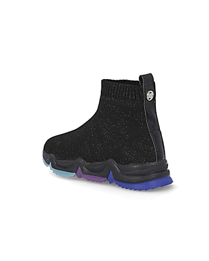 360 degree animation of product Girls black knitted high top trainers frame-6