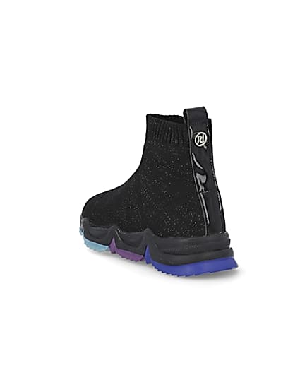360 degree animation of product Girls black knitted high top trainers frame-7