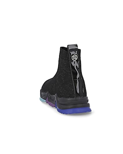 360 degree animation of product Girls black knitted high top trainers frame-8