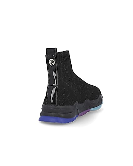 360 degree animation of product Girls black knitted high top trainers frame-11