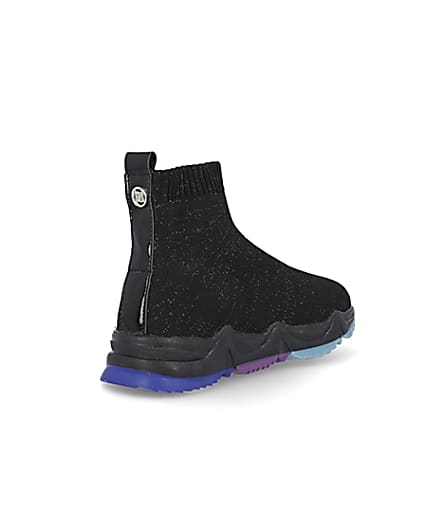 360 degree animation of product Girls black knitted high top trainers frame-12
