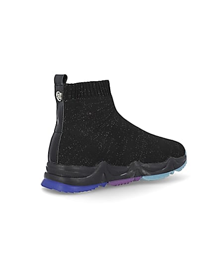 360 degree animation of product Girls black knitted high top trainers frame-13