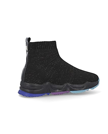 360 degree animation of product Girls black knitted high top trainers frame-14
