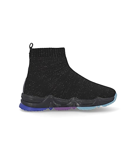 360 degree animation of product Girls black knitted high top trainers frame-15