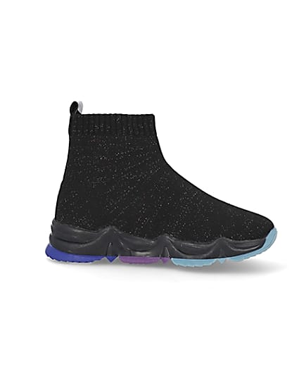 360 degree animation of product Girls black knitted high top trainers frame-16