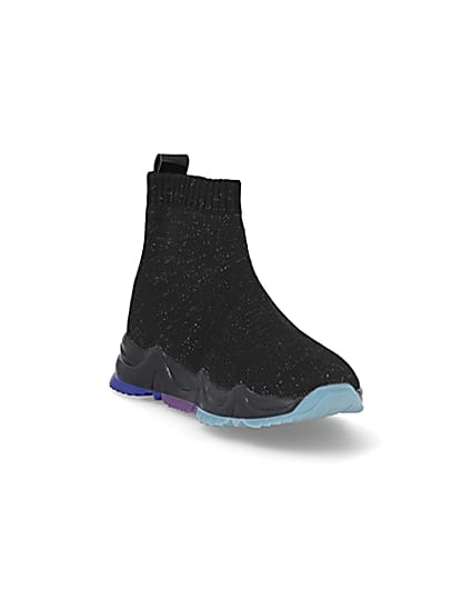 360 degree animation of product Girls black knitted high top trainers frame-19