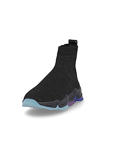 360 degree animation of product Girls black knitted high top trainers frame-23