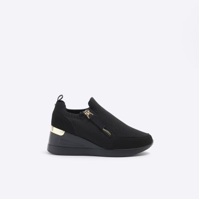 Girls black 2024 leather trainers