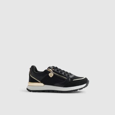 Girls Black Knitted Zip Trainers