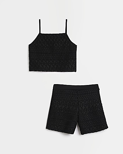 Girls black lace cami and shorts set