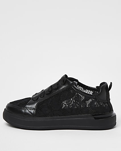 Girls black lace design trainers
