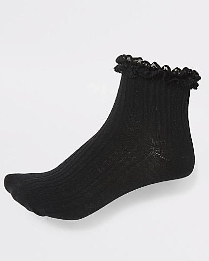 Girls black lace frill socks 2 pack