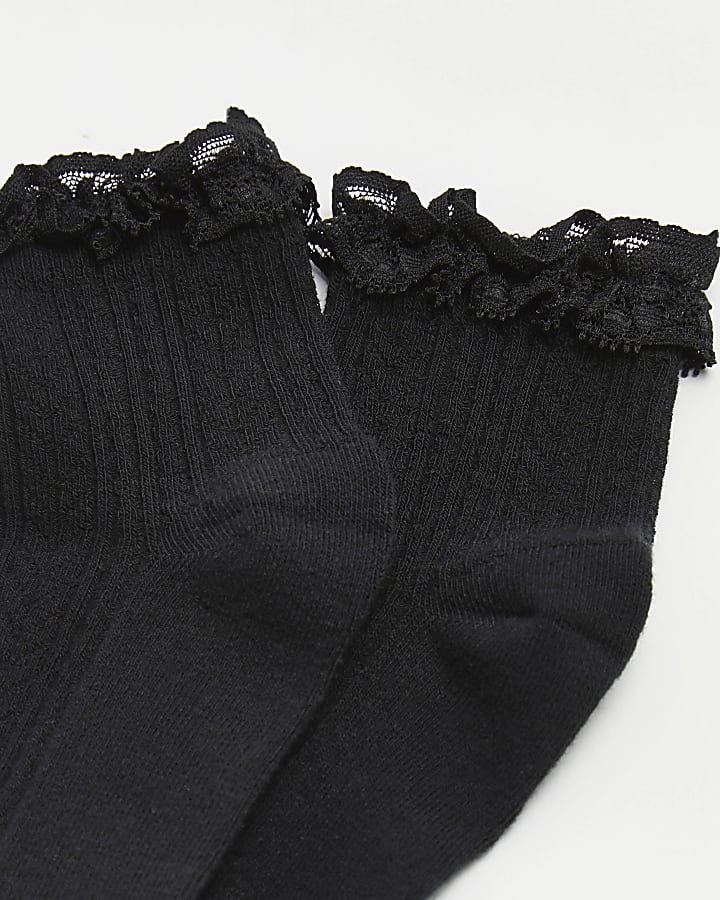 Girls black lace frill socks 5 pack