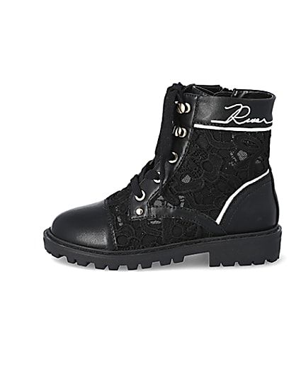 360 degree animation of product Girls black lace hiker boots frame-3