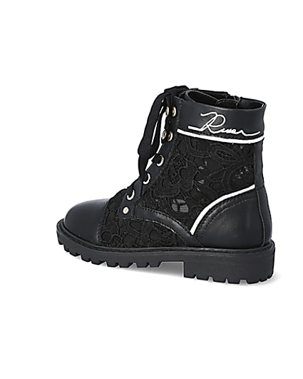 360 degree animation of product Girls black lace hiker boots frame-5