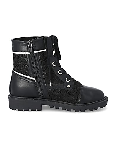 360 degree animation of product Girls black lace hiker boots frame-15