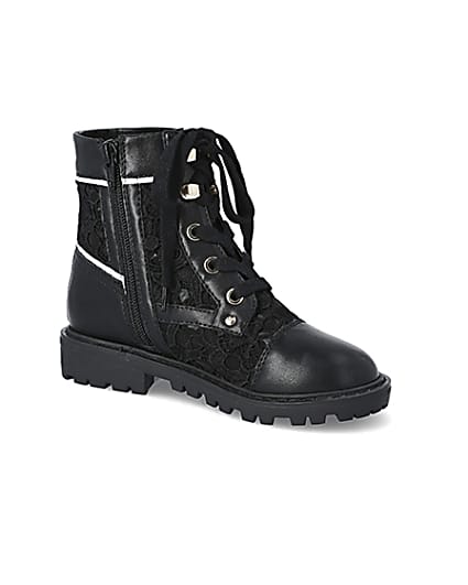 360 degree animation of product Girls black lace hiker boots frame-17