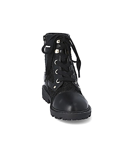 360 degree animation of product Girls black lace hiker boots frame-20