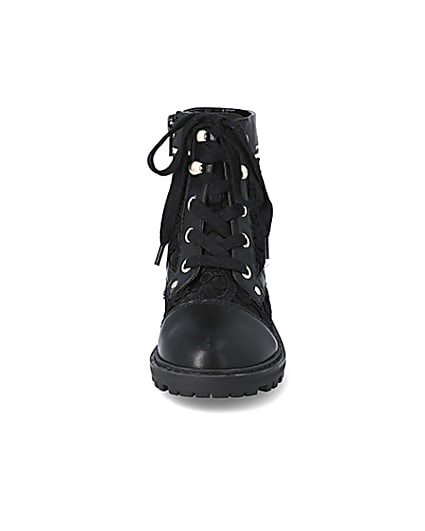 360 degree animation of product Girls black lace hiker boots frame-21
