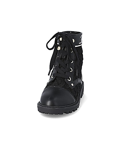 360 degree animation of product Girls black lace hiker boots frame-22
