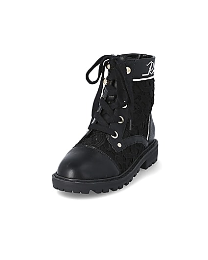 360 degree animation of product Girls black lace hiker boots frame-23