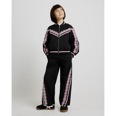 Girls Black Lace Trim Trousers