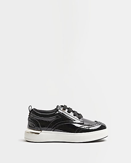 Girls black lace up brogues
