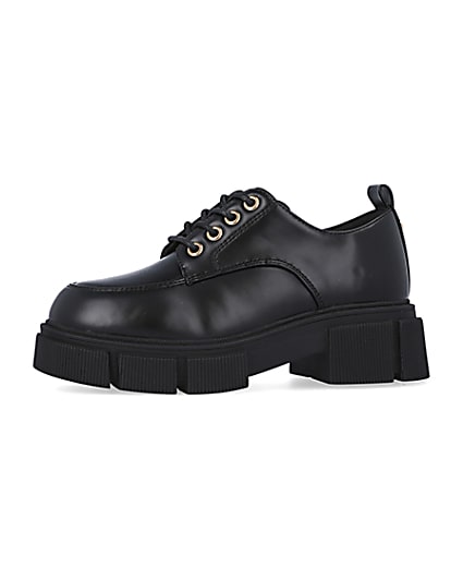 360 degree animation of product Girls Black Lace Up Chunky Shoes frame-2
