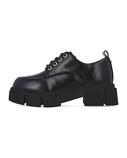 360 degree animation of product Girls Black Lace Up Chunky Shoes frame-3