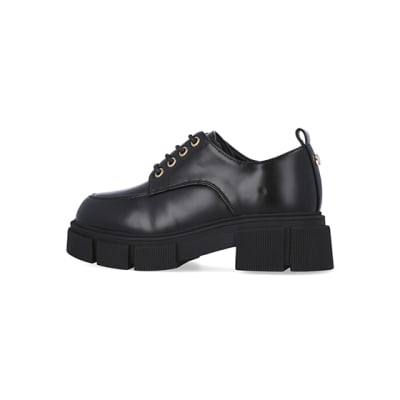 360 degree animation of product Girls Black Lace Up Chunky Shoes frame-4