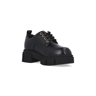 360 degree animation of product Girls Black Lace Up Chunky Shoes frame-18
