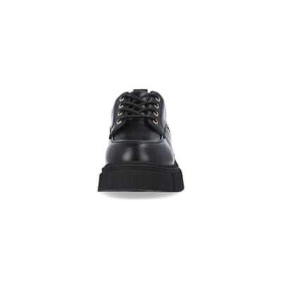 360 degree animation of product Girls Black Lace Up Chunky Shoes frame-21