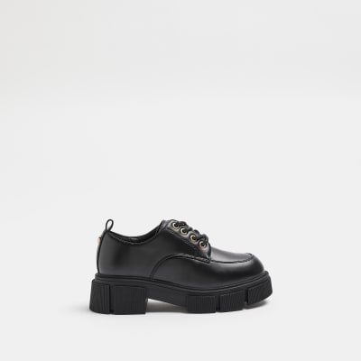 Girls Black Lace Up Chunky Shoes | River Island