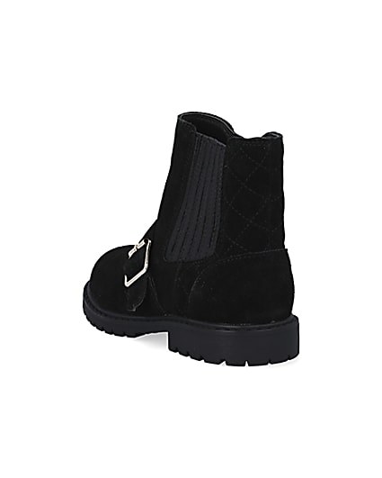 360 degree animation of product Girls black leather buckle strap boots frame-7
