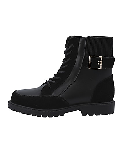 360 degree animation of product Girls black Leather lace up boots frame-3