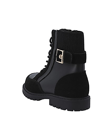 360 degree animation of product Girls black Leather lace up boots frame-7
