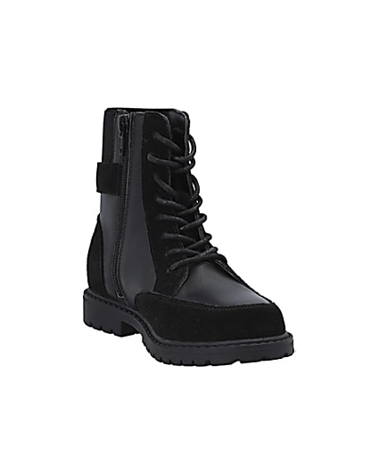 360 degree animation of product Girls black Leather lace up boots frame-19