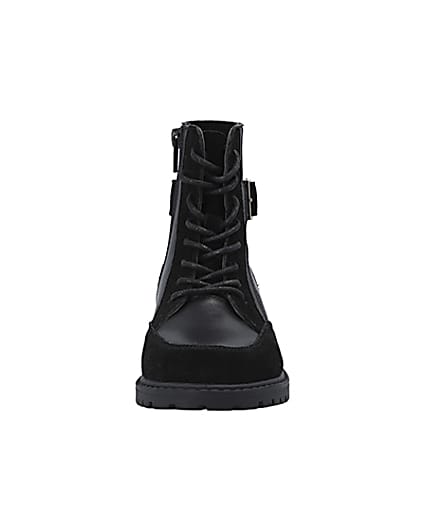 360 degree animation of product Girls black Leather lace up boots frame-21