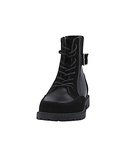 360 degree animation of product Girls black Leather lace up boots frame-22