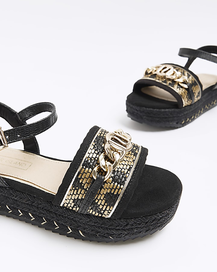 Girls black Leopard chain platform sandals