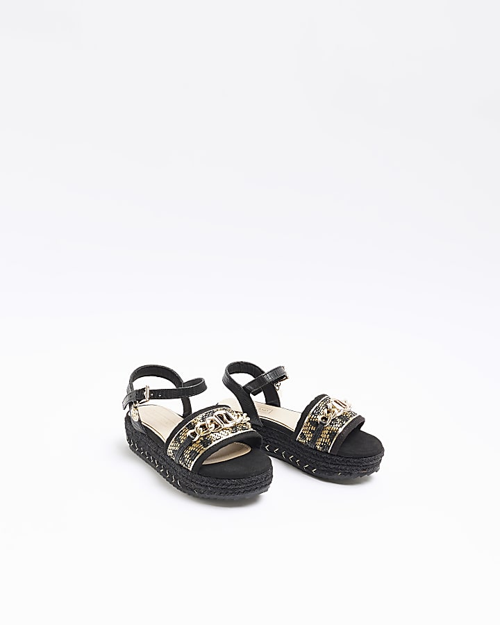 Girls black Leopard chain platform sandals