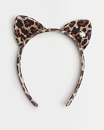 Girls Black Leopard Print Cat Ears headband