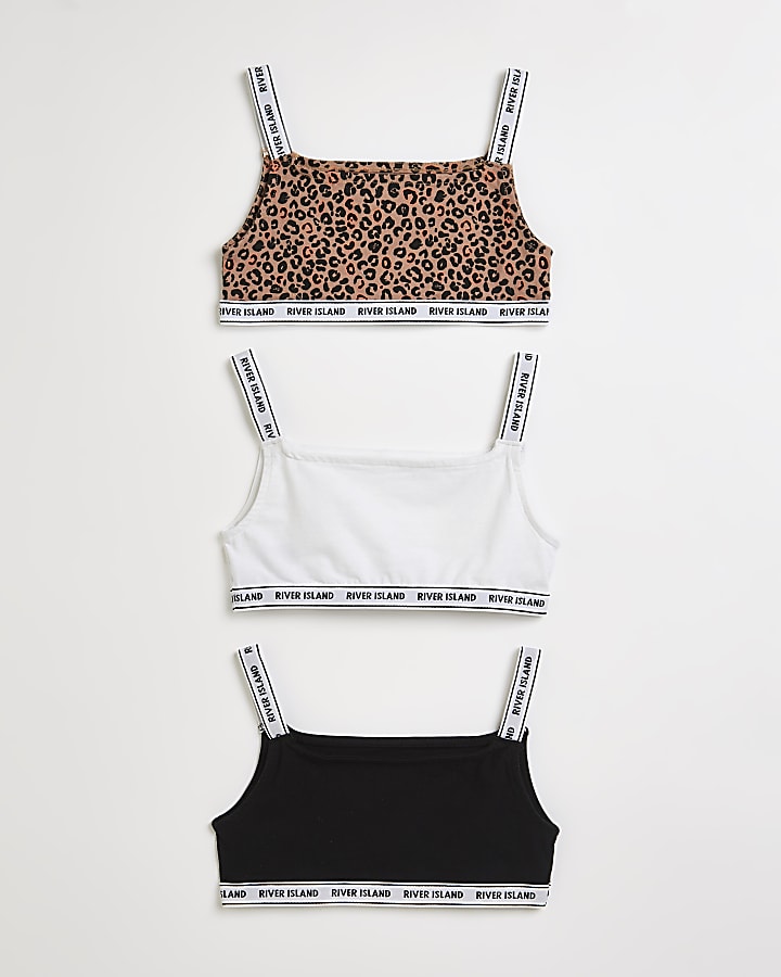 Girls black leopard print crop tops 3 pack