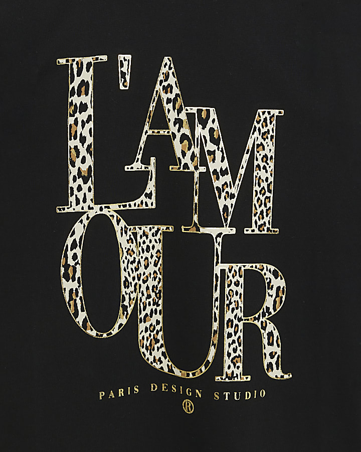 Girls black leopard print t-shirt multipack