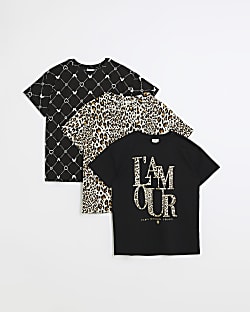 Girls black leopard print t-shirt set